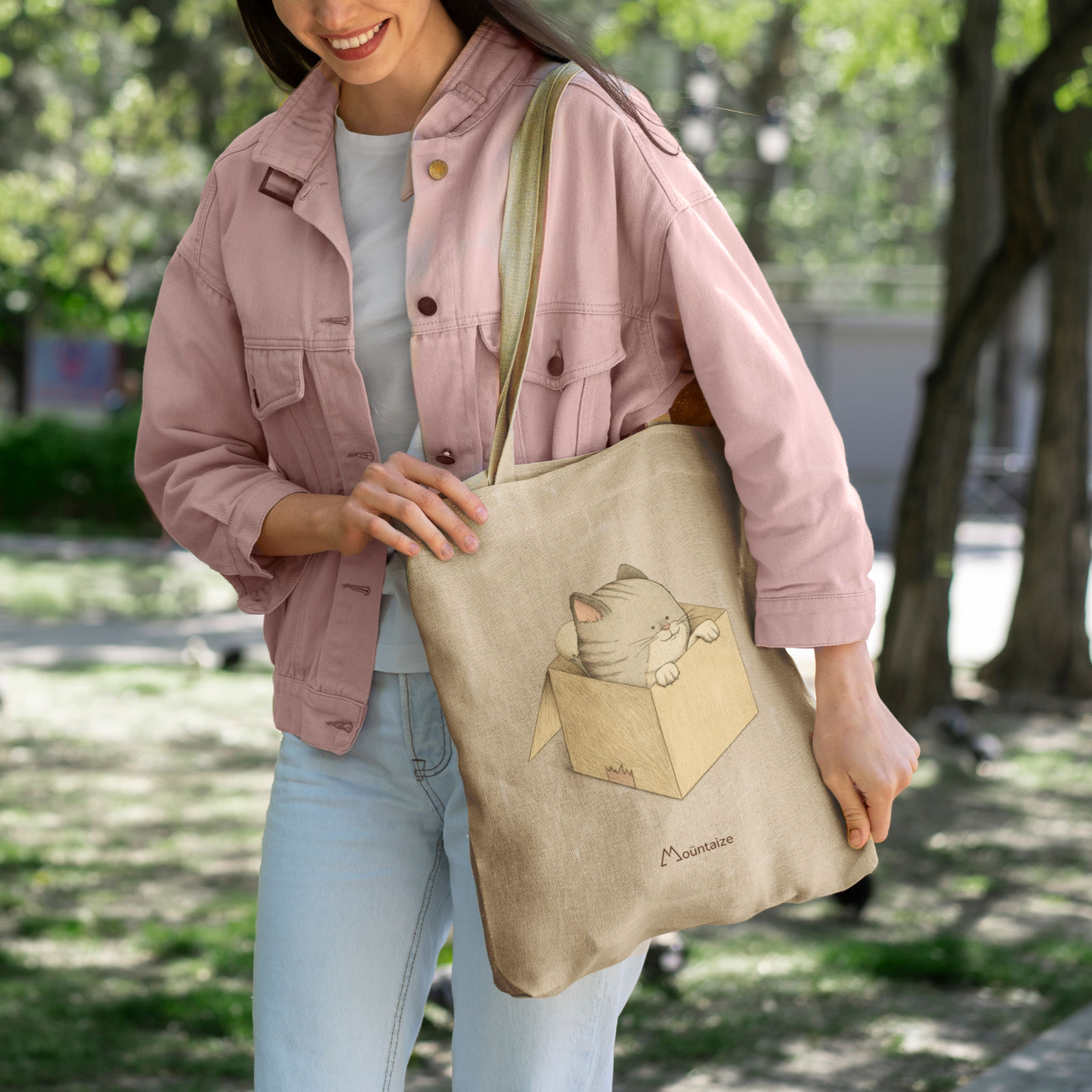 Fat cat in a box tote - cute kawaii design - Image 4