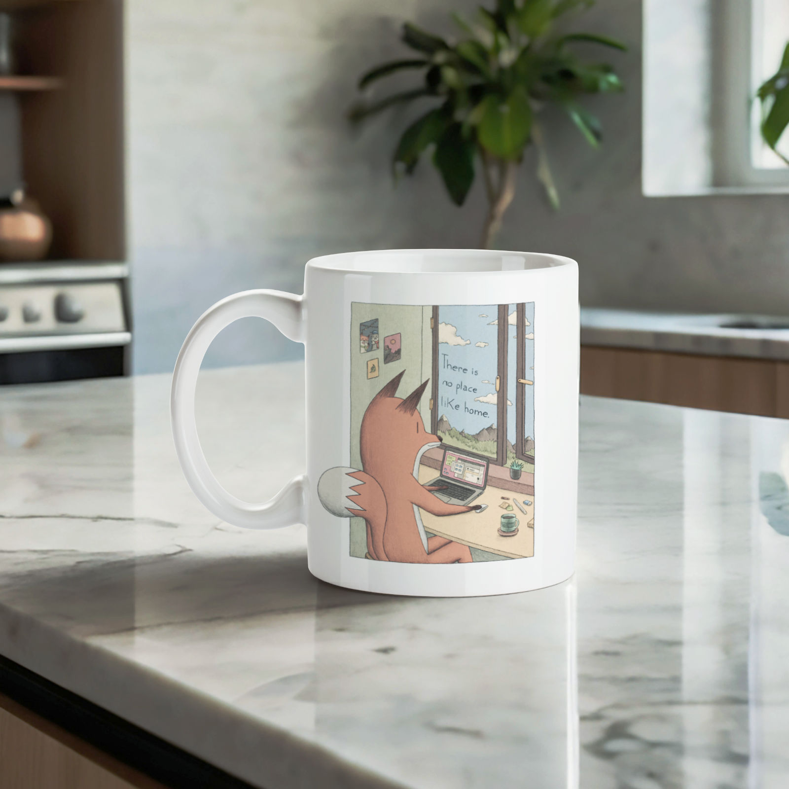 Fox in cozy room art – “No place like home” mug - Image 3