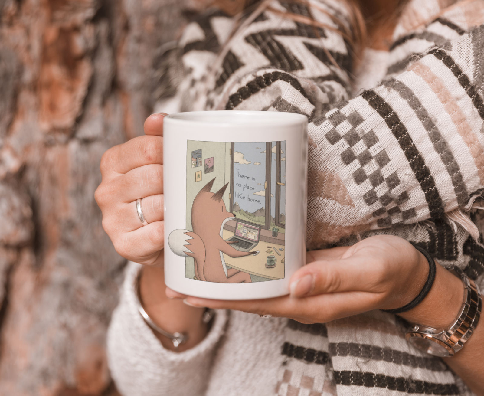 Fox in cozy room art – “No place like home” mug - Image 2