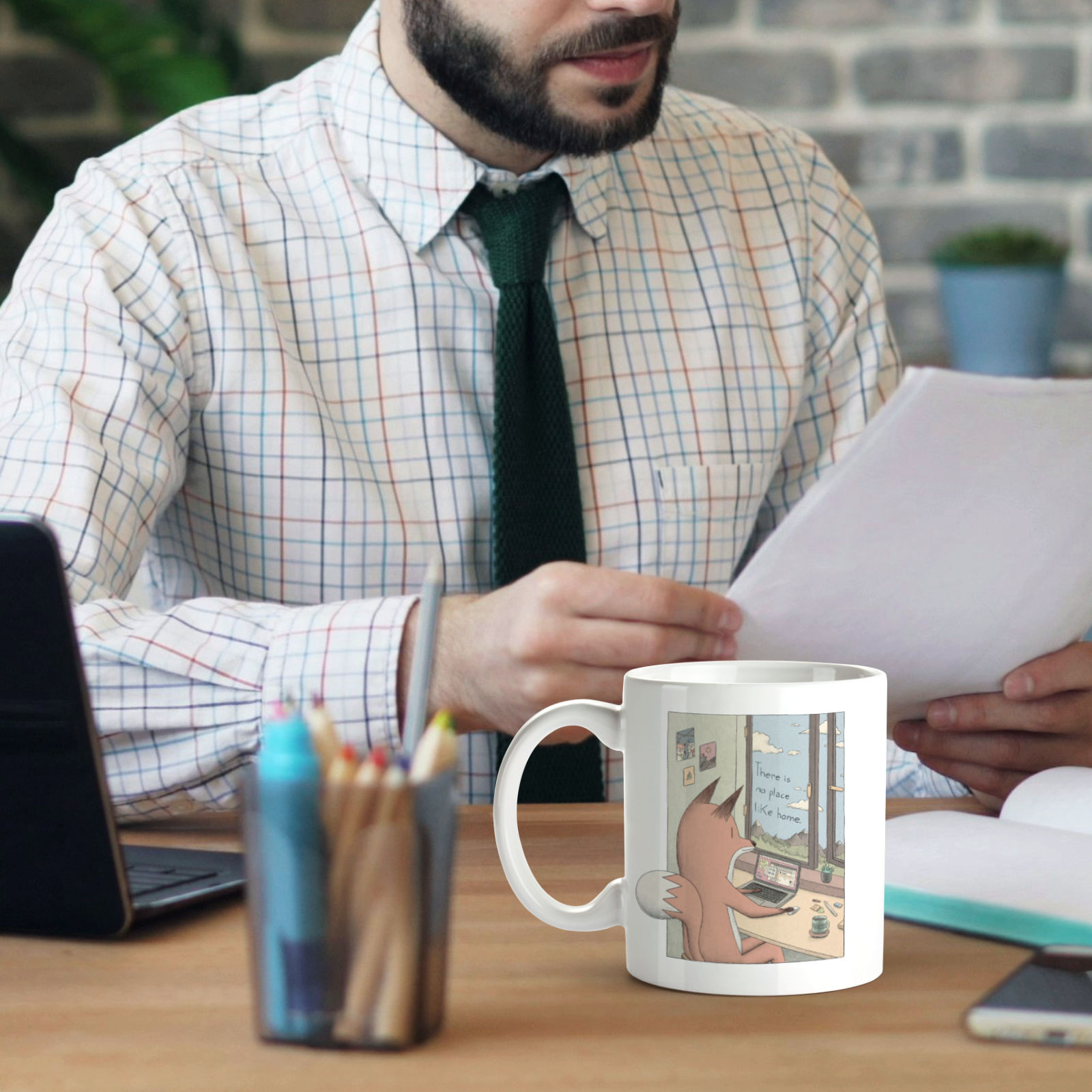 Fox in cozy room art – “No place like home” mug - Image 5